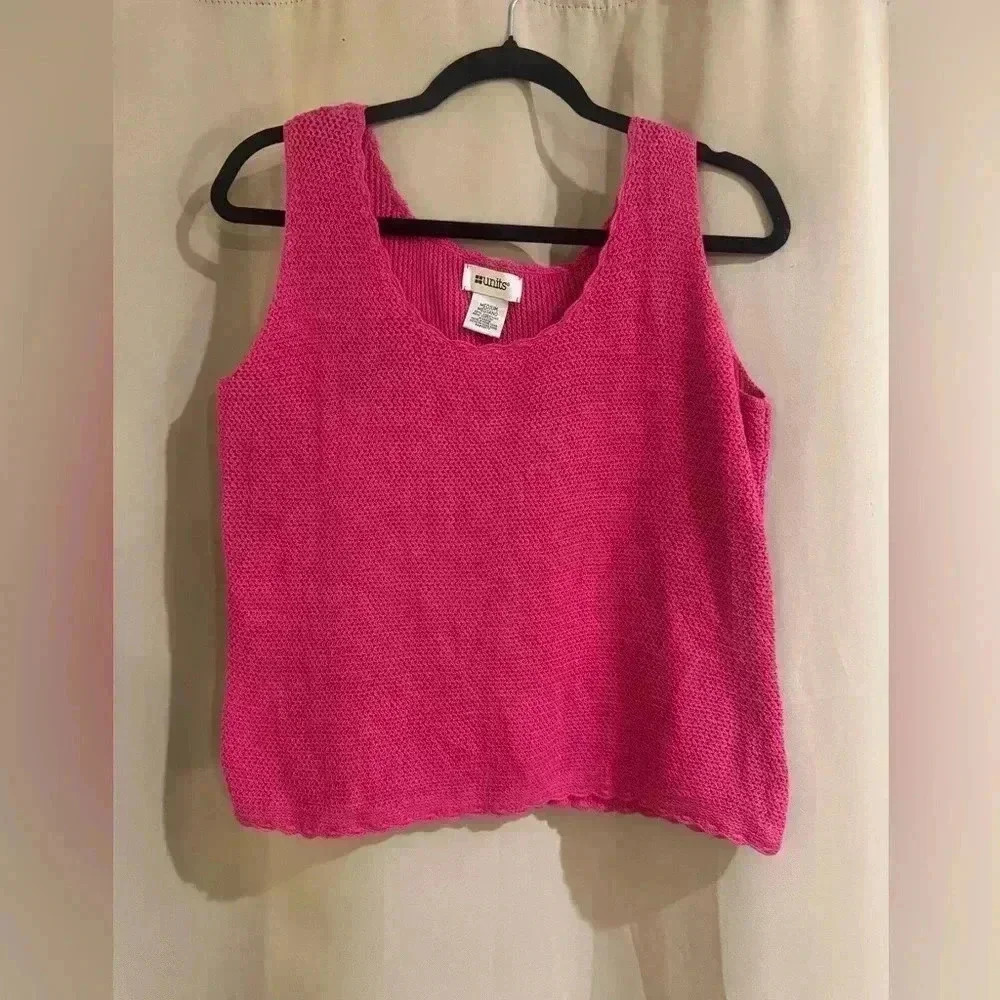 Units Vintage Pink Knit Linen Cotton Tank Top Scoop Neck Medium